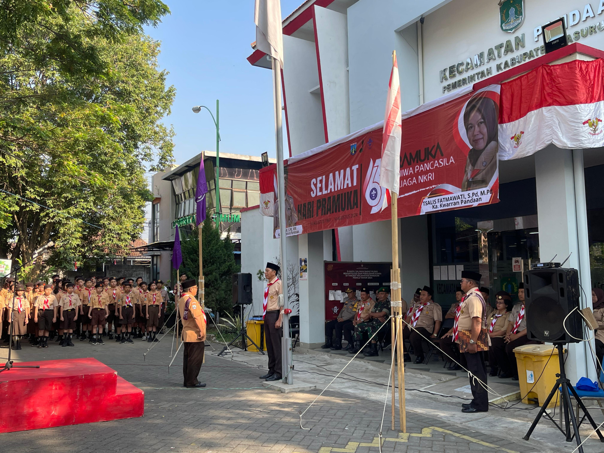 Rayakan HUT Pramuka ke- 63, Kwarran Pandaan Gelar Upacara di Kantor Kecamatan